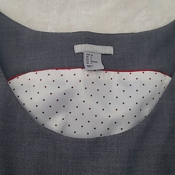 H&M Women's 6 Fit And Flare Solid Gray Dress Lined Polka Dot Pleated Scoop Neck - Picture 7 of 16